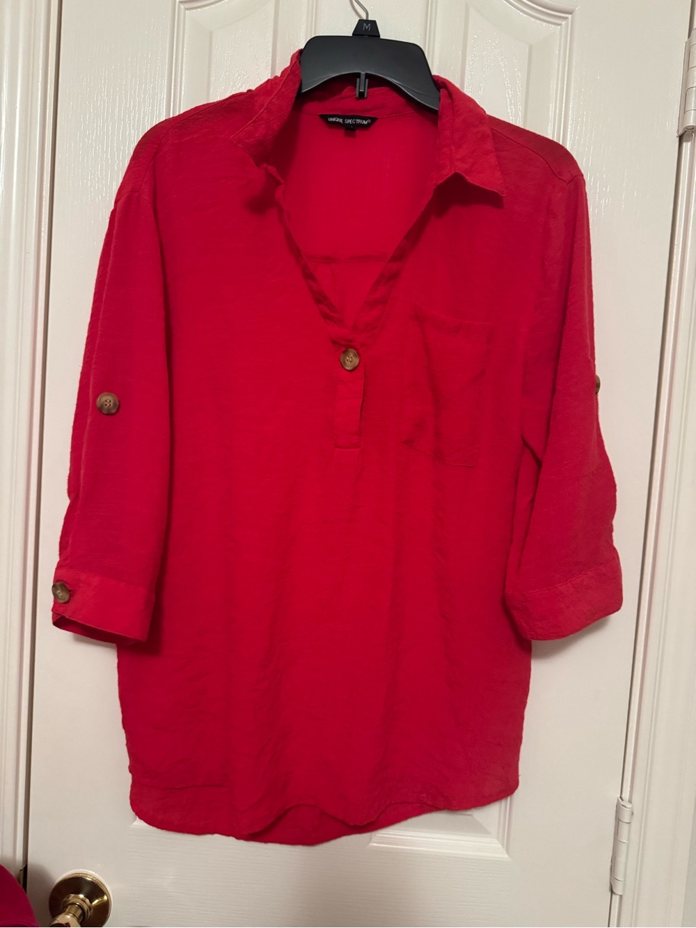 Unique Spectrum Red Split-Neck Button Sleeve Tunic